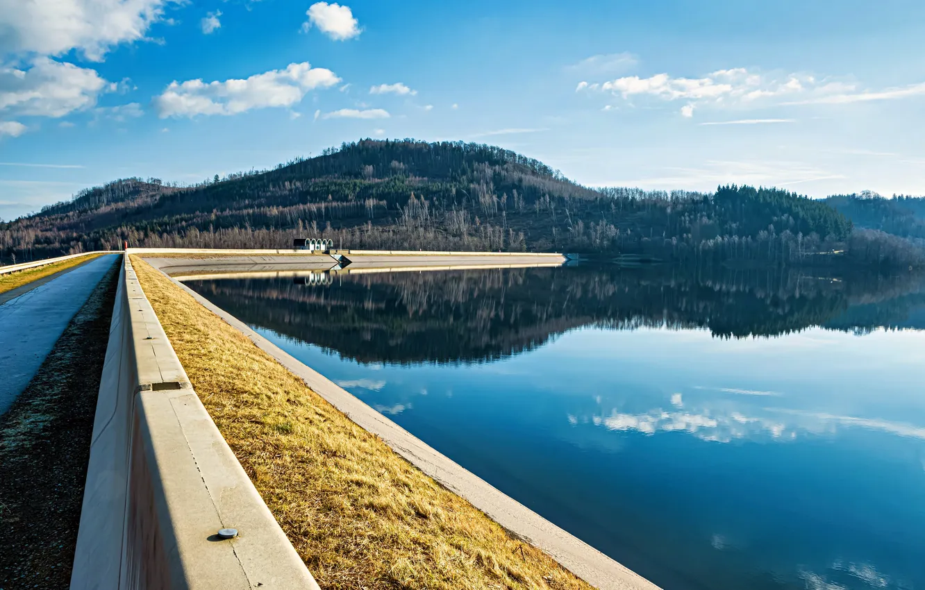 Photo wallpaper mountains, lake, reflection, Germany, Astfeld