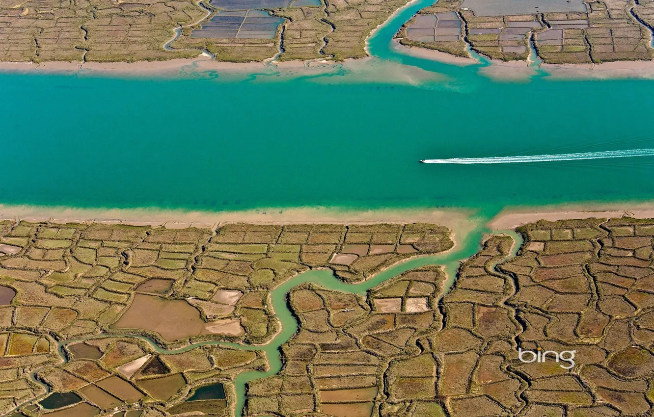 Photo wallpaper field, landscape, river, shore, boat