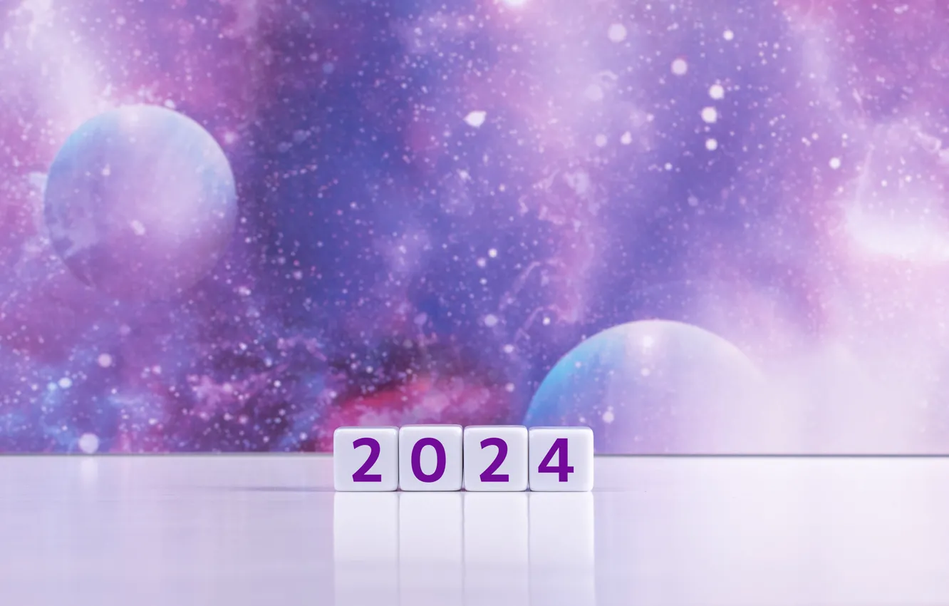 Photo wallpaper the sky, space, reflection, the universe, cubes, planet, new year, figures