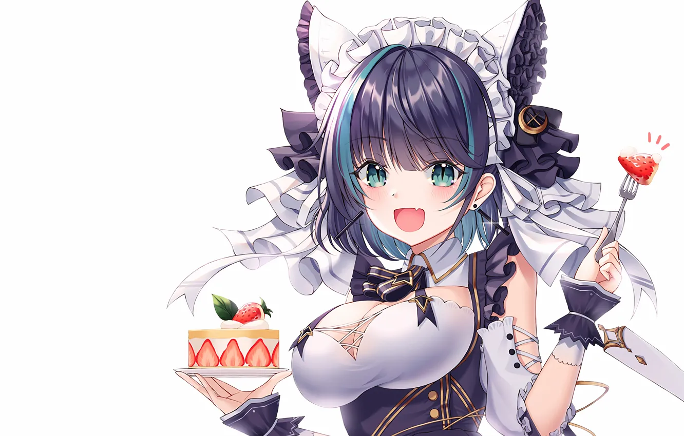 Photo wallpaper girl, sexy, cleavage, cake, dress, boobs, anime, beautiful