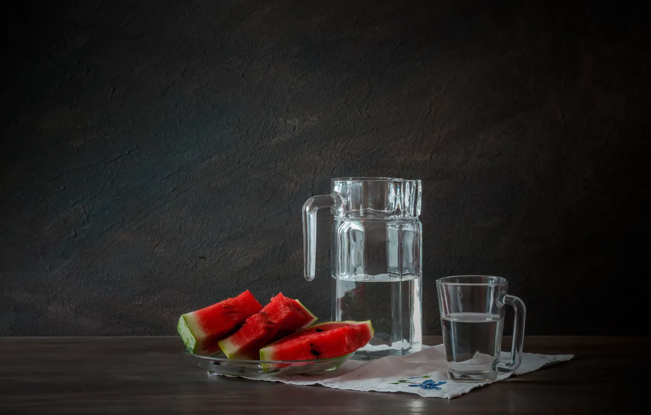 Photo wallpaper glass, berries, watermelon, decanter