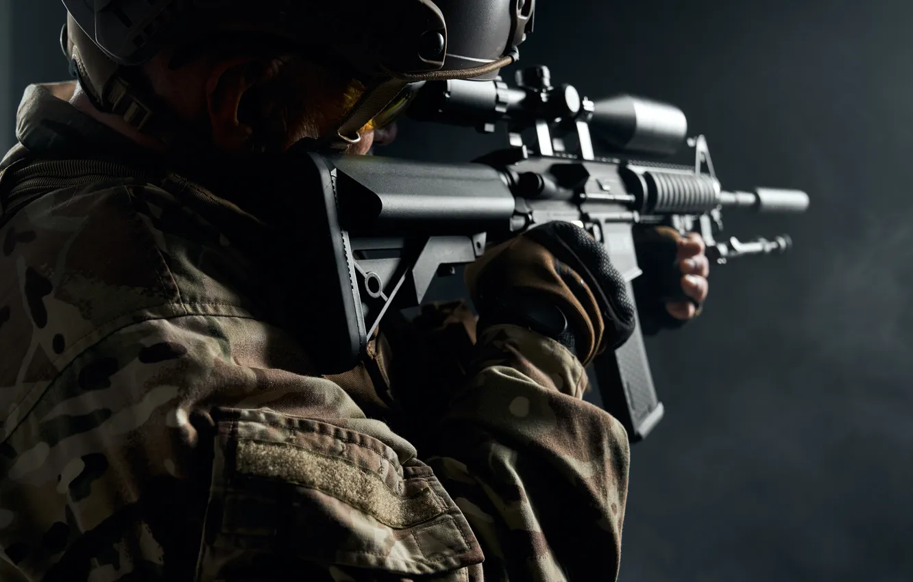 Photo wallpaper military, assault rifle, equipment