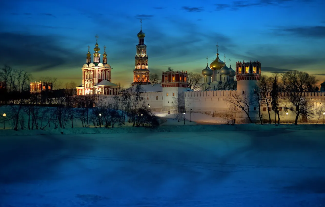 Photo wallpaper light, moscow, cold, monastery, novodevichy