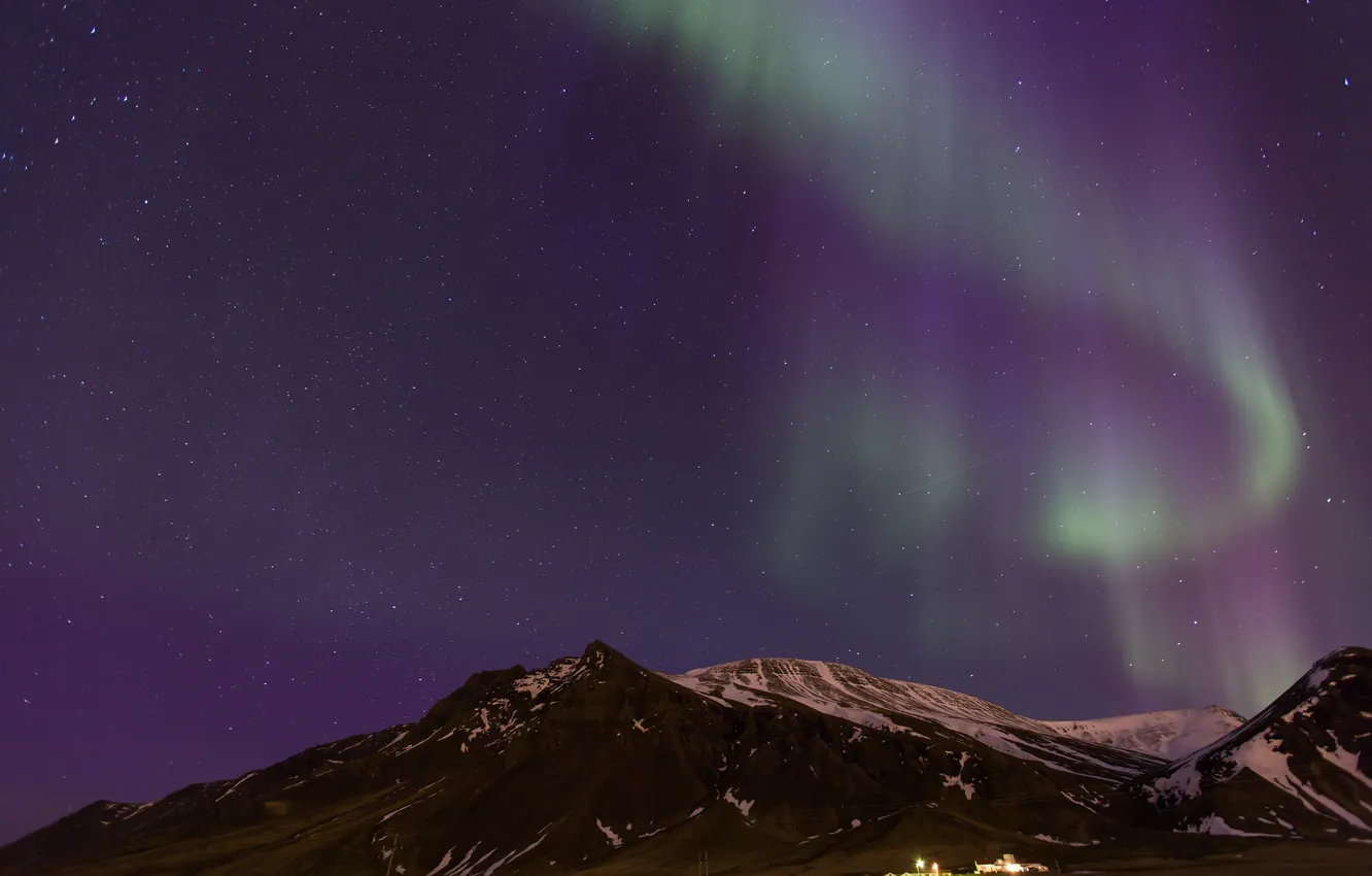 Photo wallpaper stars, mountains, night, Northern lights, Iceland