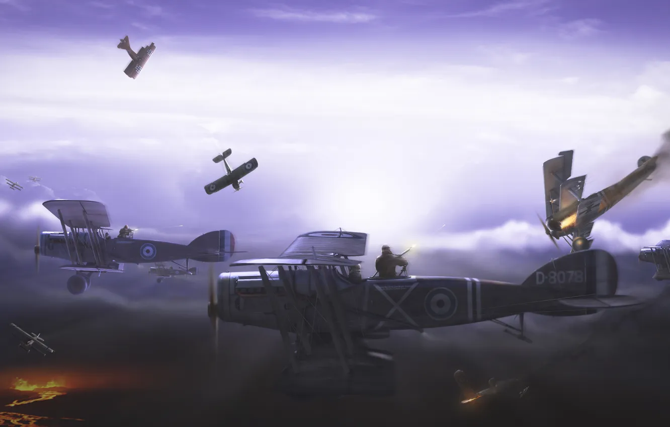 Photo wallpaper night, shootout, aircraft, the first world war, Dogfight