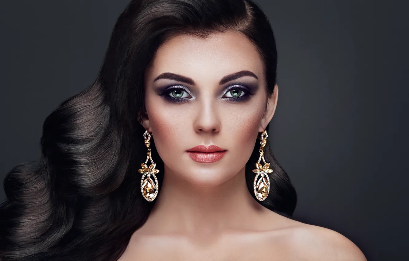 Photo wallpaper look, decoration, face, background, portrait, earrings, makeup, brunette