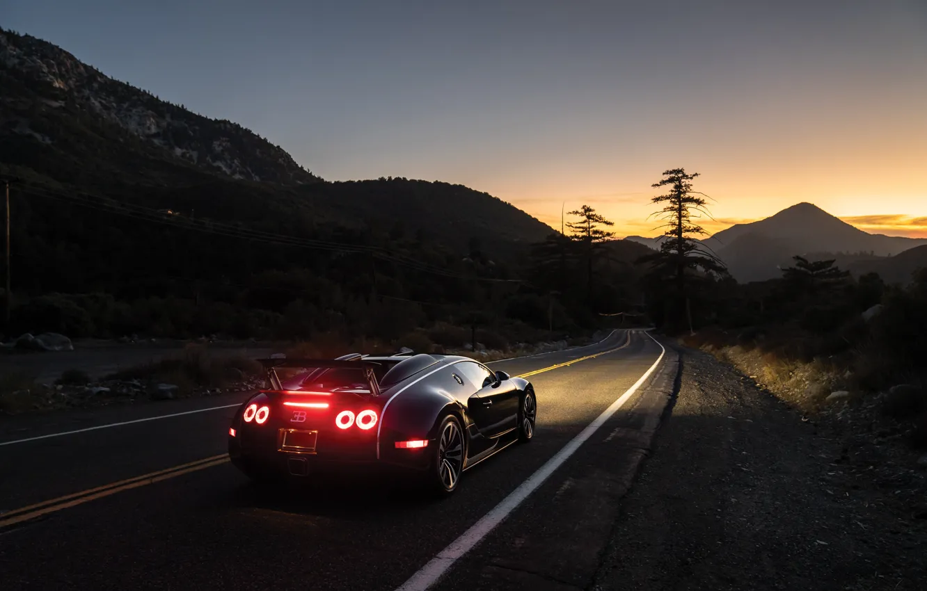 Photo wallpaper car, Bugatti, Veyron, Bugatti Veyron, 16.4, Black Blood, taillights