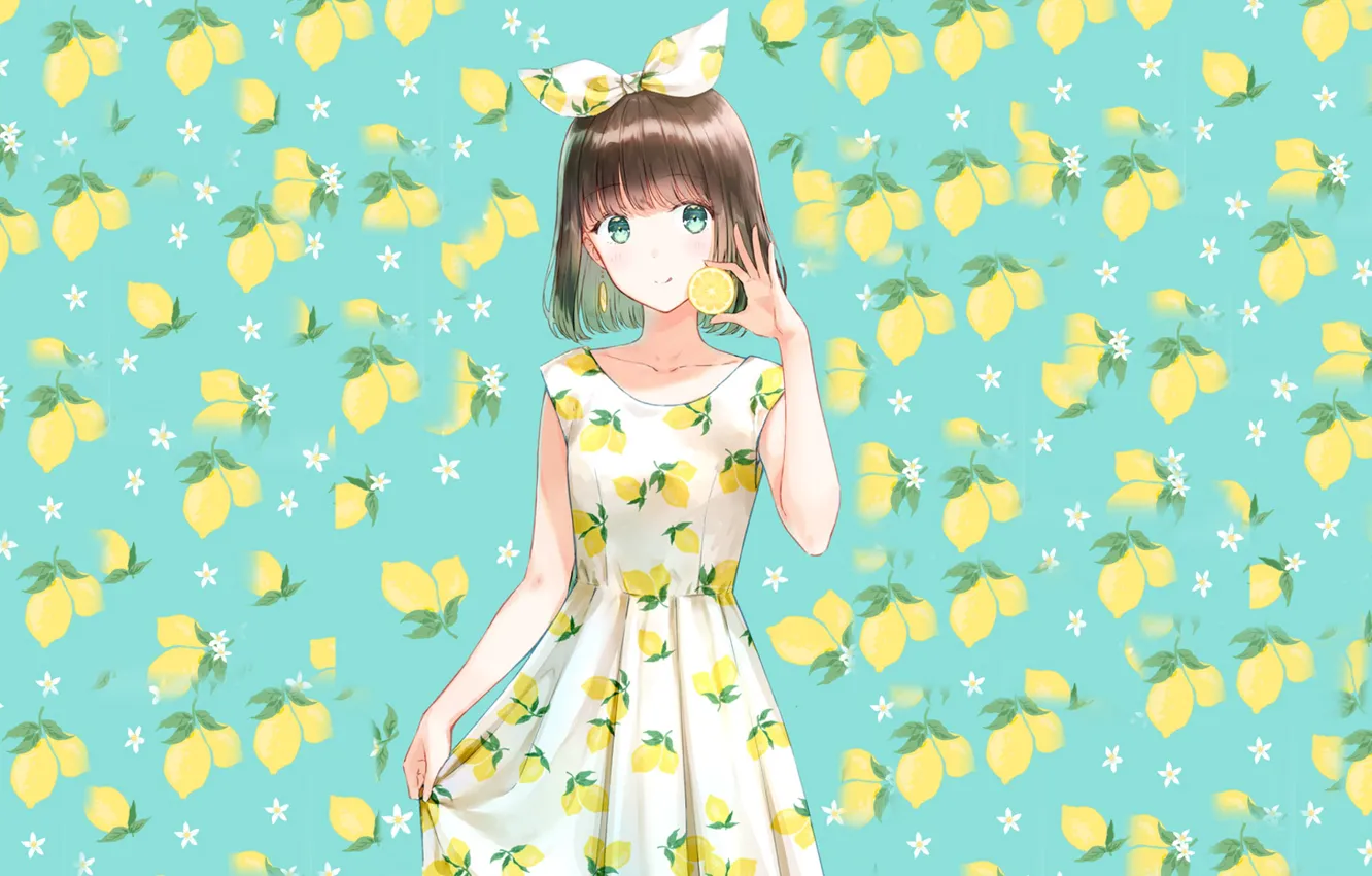 Photo wallpaper background, girl, lemons