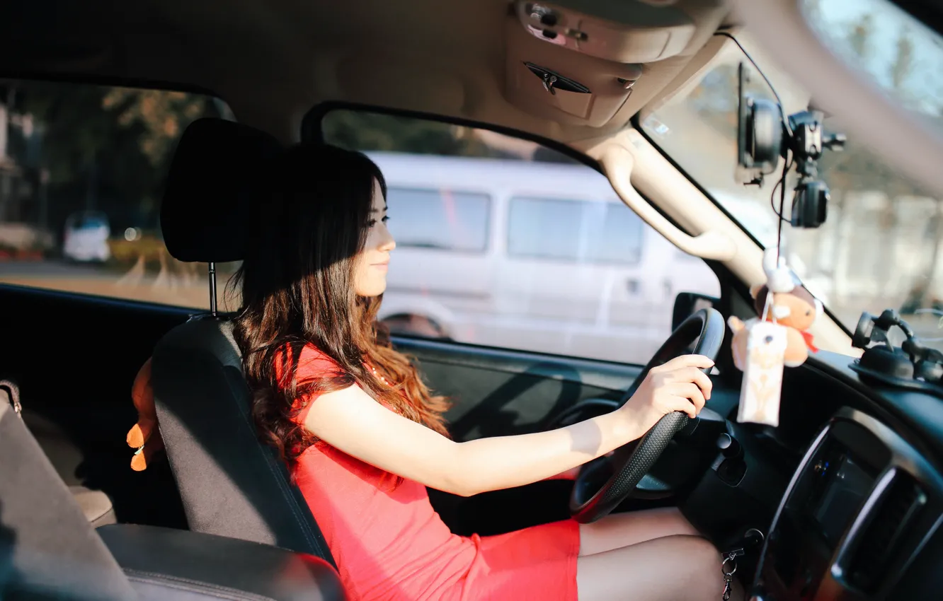 Photo wallpaper machine, girl, driving, car, salon