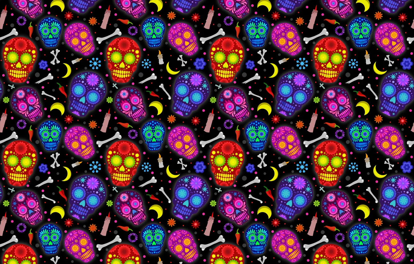 Photo wallpaper holiday, skull, Mexico, pattern, day of the dead, day of the dead, Day of the …