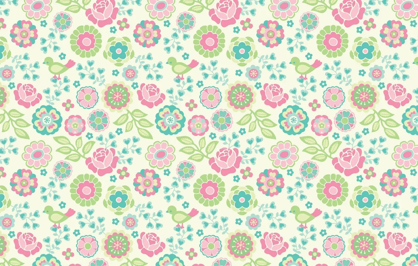 Photo wallpaper flowers, background, texture, art, bird