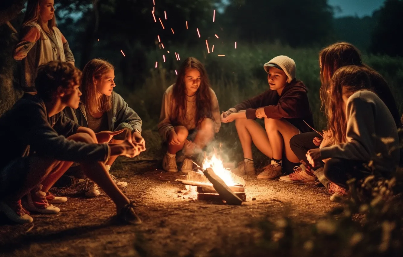 Photo wallpaper friends, group, enjoying