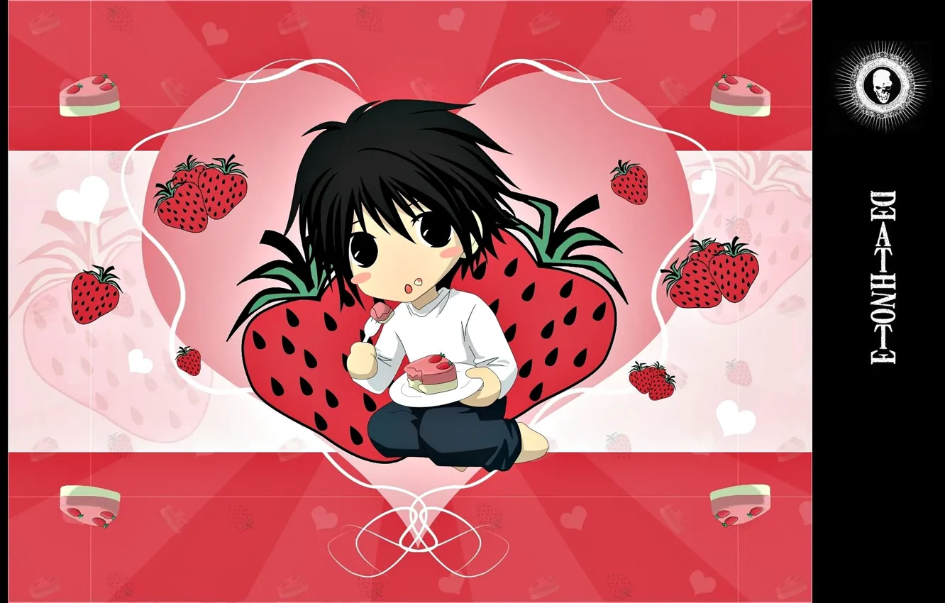Photo wallpaper strawberry, sweets, cake, Death Note, Death Note, heart, El, the actual