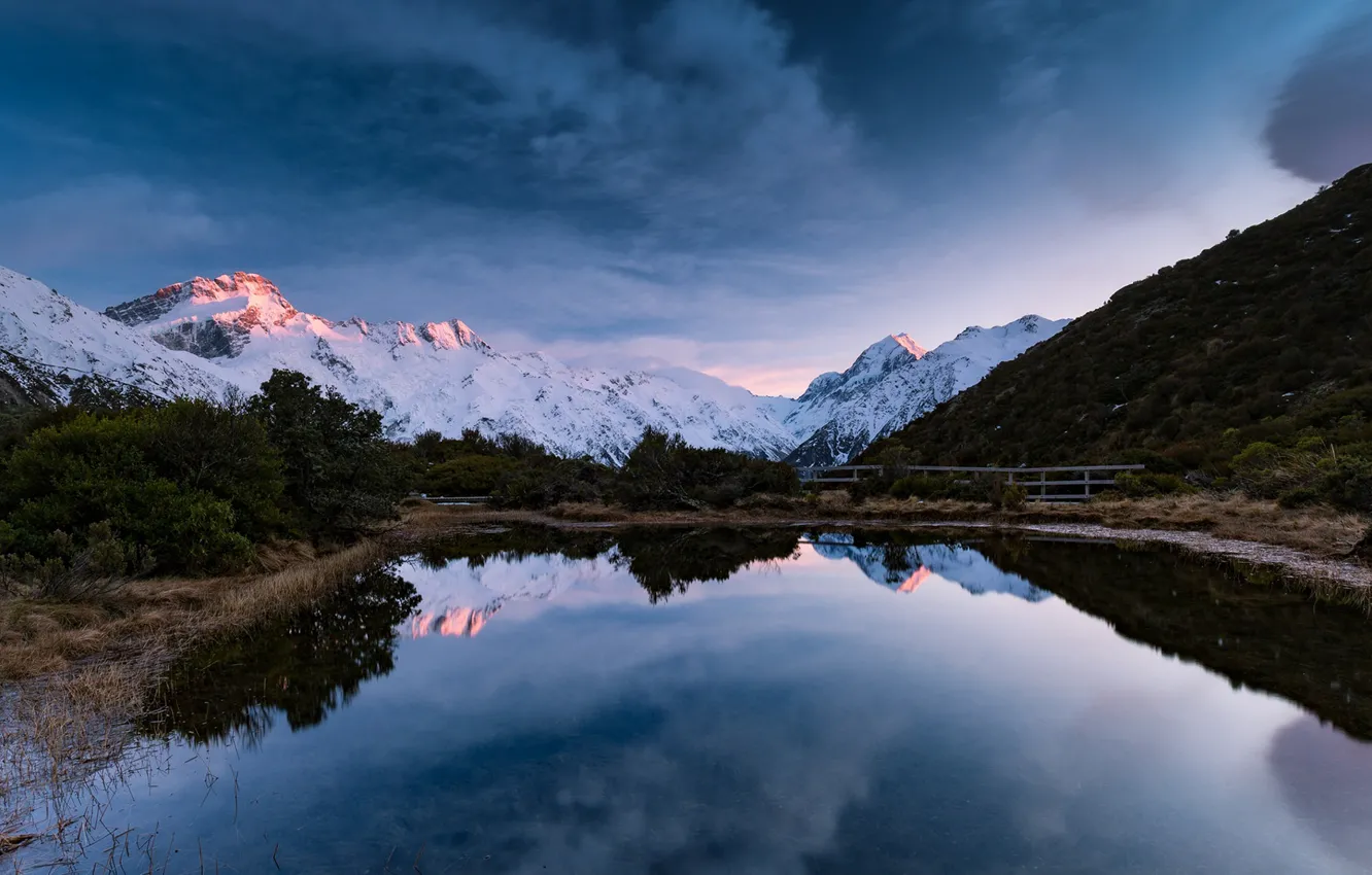 Photo wallpaper landscape, mountains, lake, New Zealand