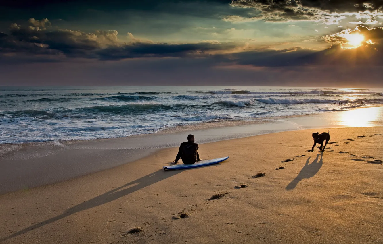 Photo wallpaper sea, beach, the sky, sunset
