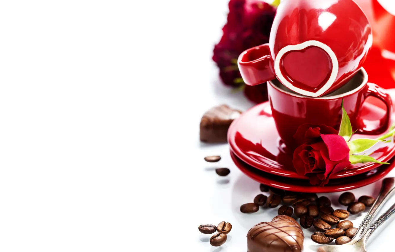 Photo wallpaper photo, Heart, Grain, Coffee, Candy, Sweets, Roses, Cup