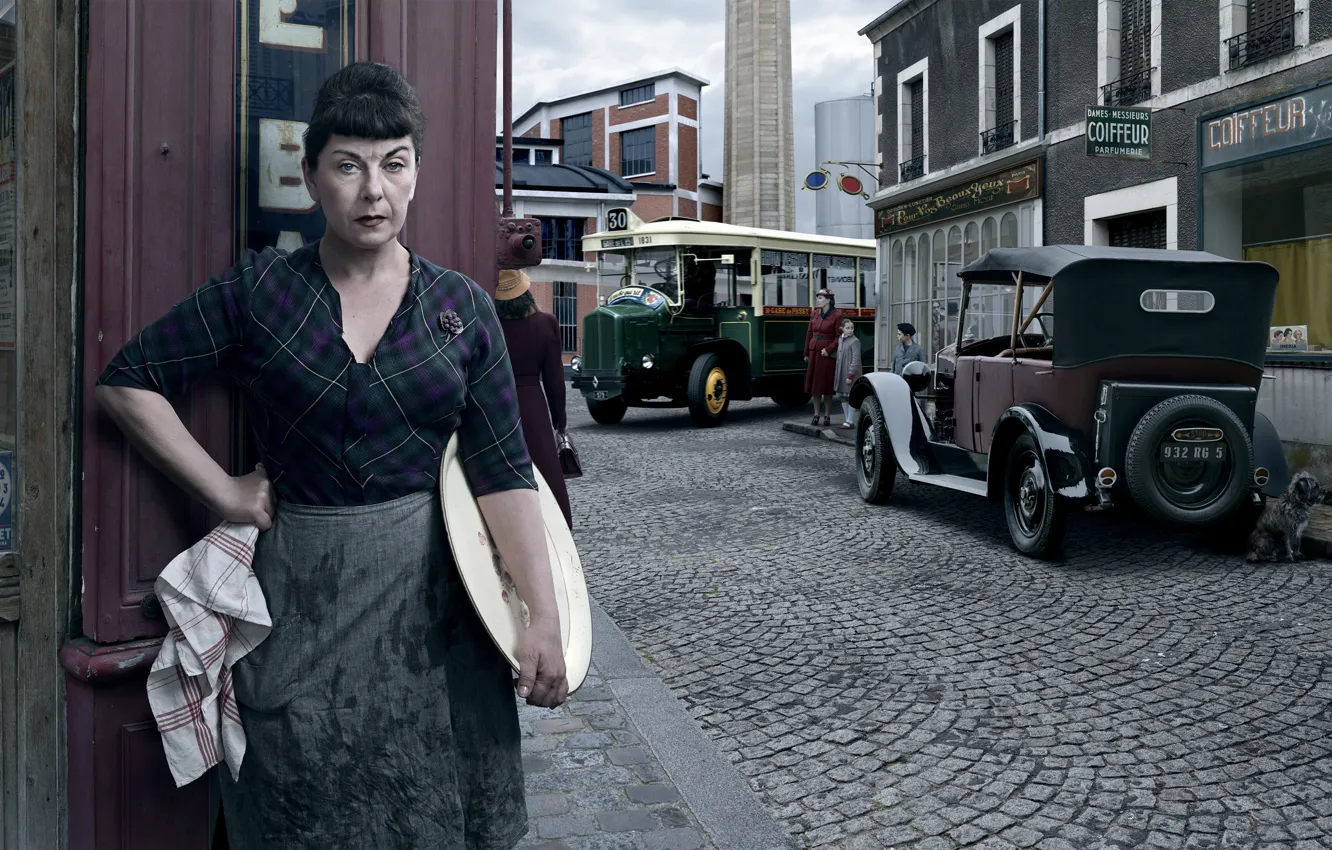 Photo wallpaper the city, retro, woman, Renault, Paris, Stories