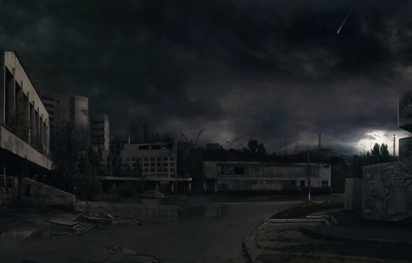 Photo wallpaper night, destruction, 157, Chernobyl