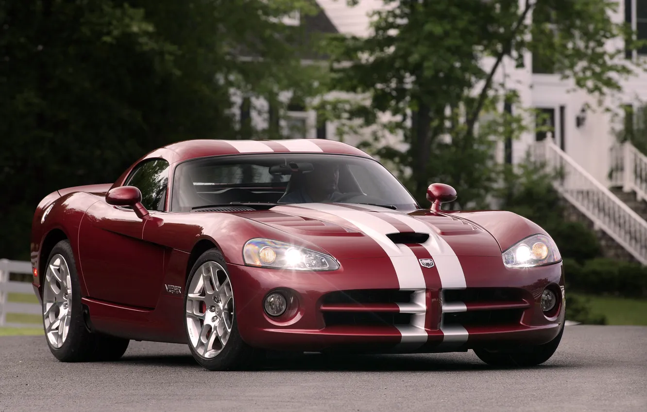Photo wallpaper machine, auto, lights, The hood, Dodge, sports car, Viper, SRT10