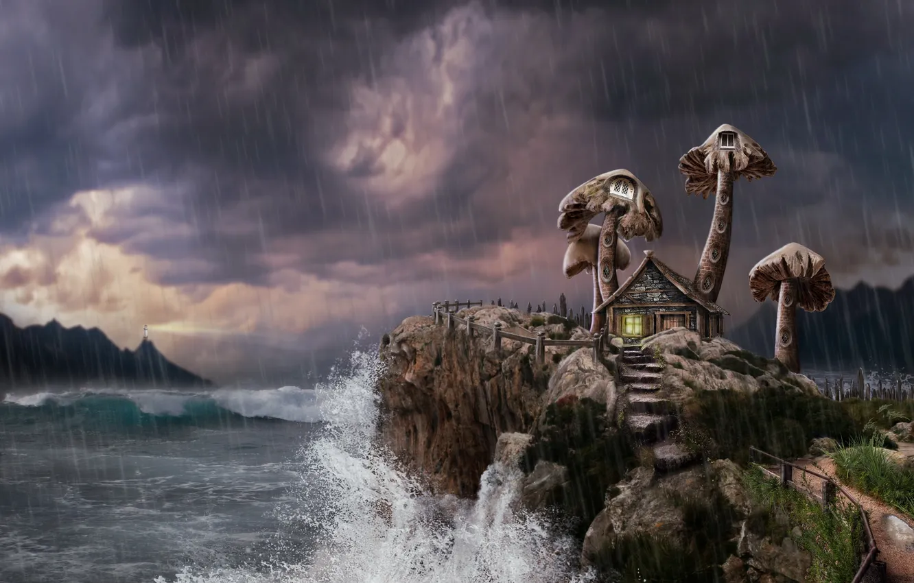 Photo wallpaper sea, the sky, house