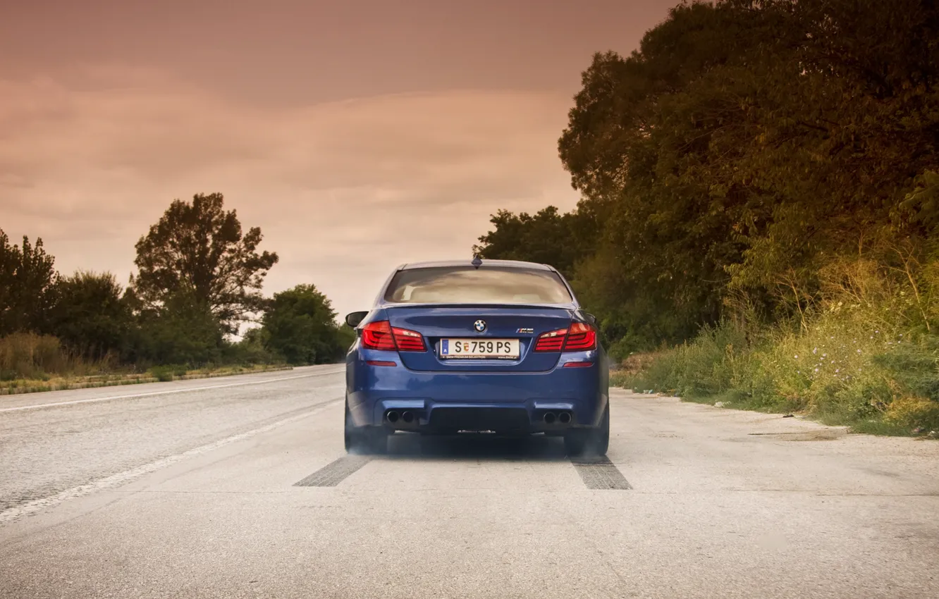 Photo wallpaper road, the sky, clouds, BMW, BMW, blue, blue, F10