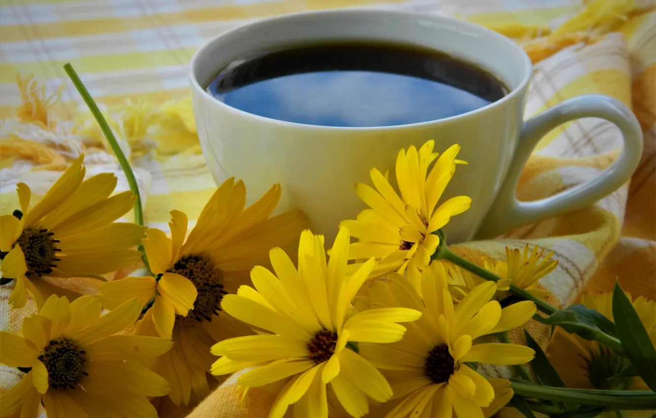 Photo wallpaper flowers, coffee, Cup, still life
