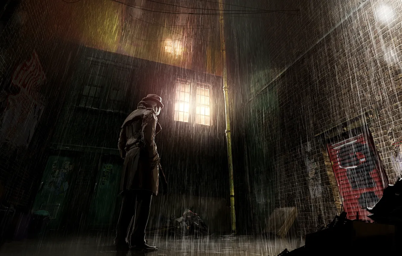 Photo wallpaper the city, rain, street, Keepers, Watchmen, Rorschach, Comics, Rorschach