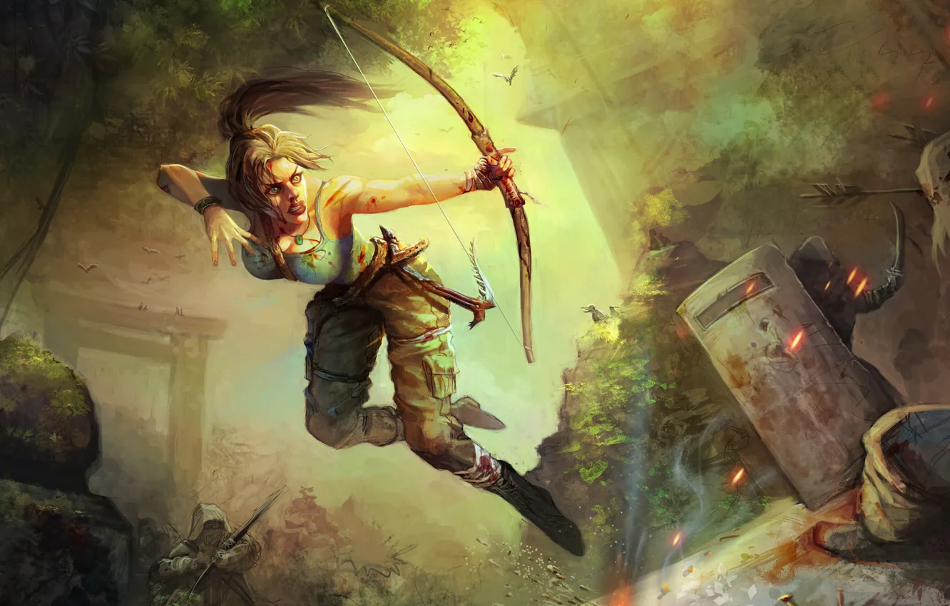 Photo wallpaper girl, bow, art, Tomb Raider, Lara Croft, Lara Croft