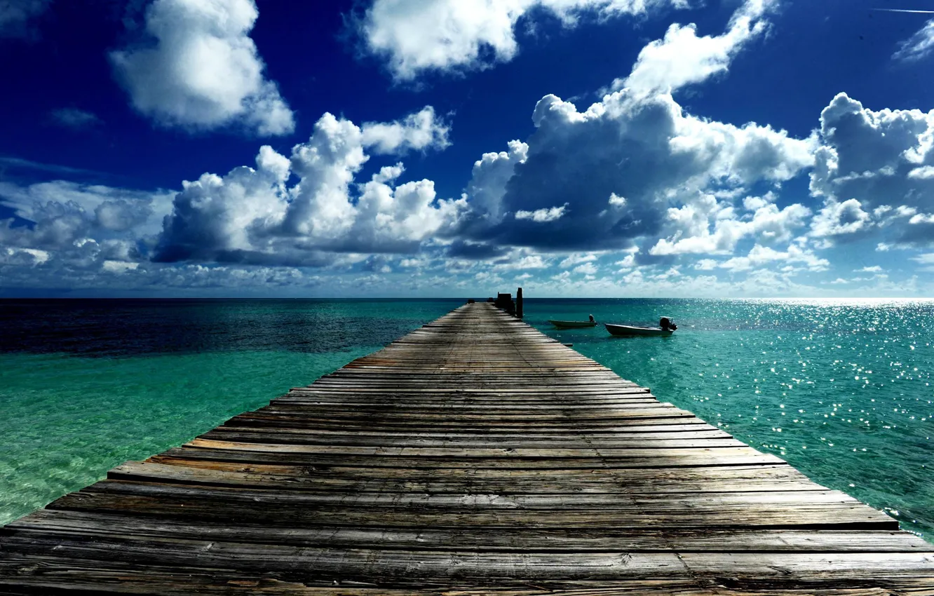 Photo wallpaper bridge, the ocean, boat, pier