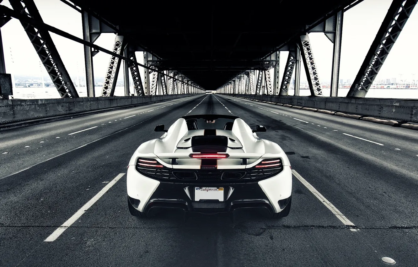 Photo wallpaper McLaren, British, Bridge, MP4-12C, White, Back, Supercar, Rear