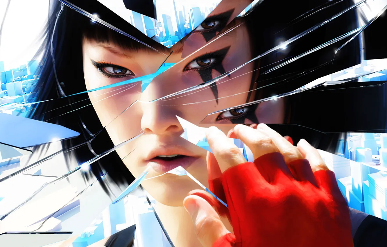 Photo wallpaper girl, fragments, mirror, Mirrors Edge