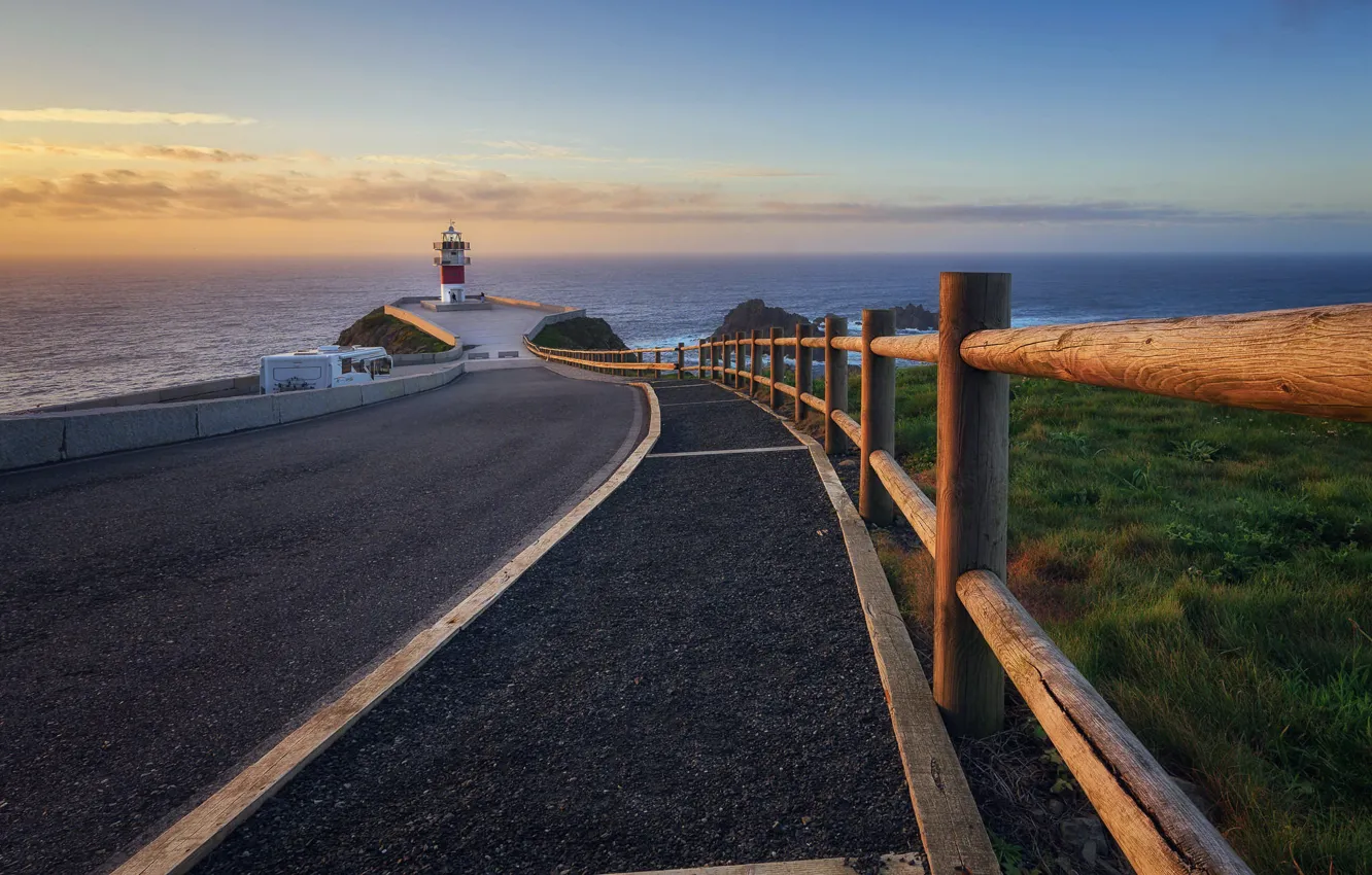 Photo wallpaper road, sea, shore, lighthouse