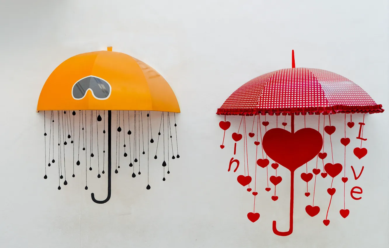 Photo wallpaper yellow, red, umbrella, background, widescreen, Wallpaper, mood, heart
