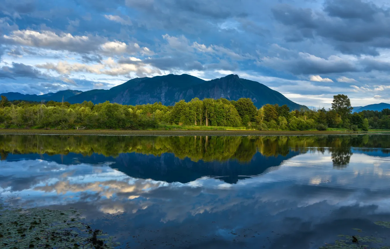Photo wallpaper forest, mountains, lake, reflection, Washington, Washington, King County, King County