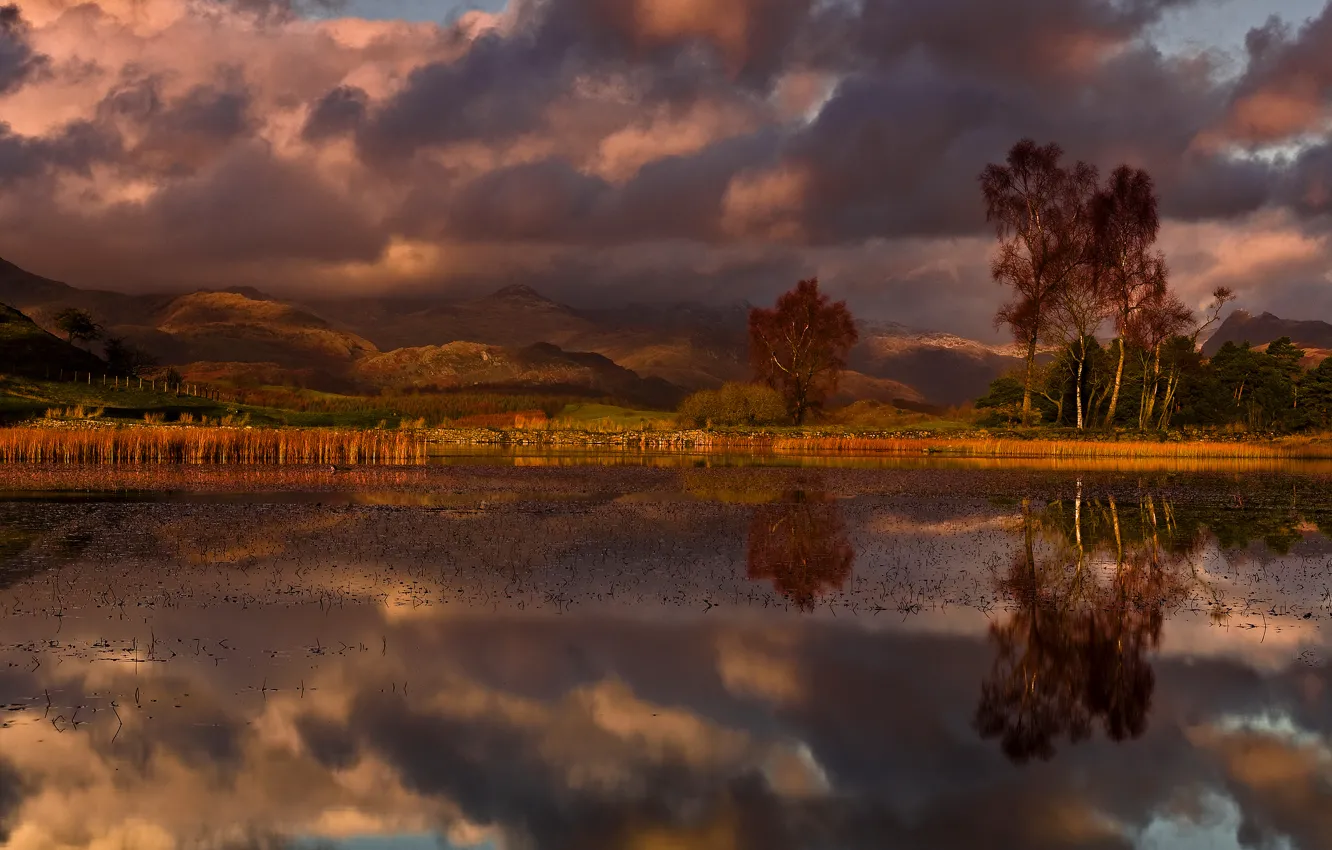 Photo wallpaper the sky, water, clouds, clouds, nature, reflection, England, Britain