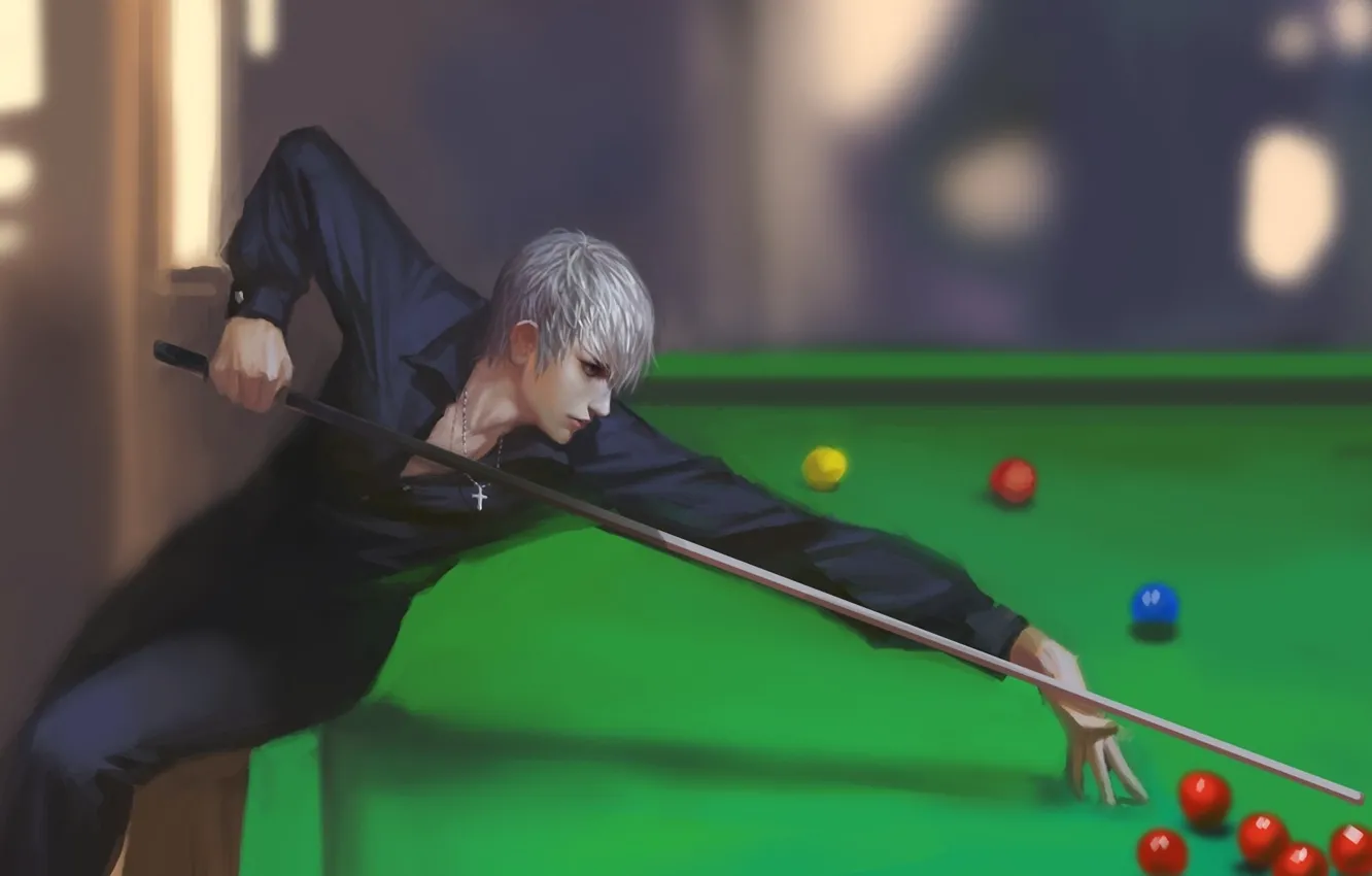 Photo wallpaper balls, the game, Billiards, guy, cue, cross, mitsunari ishida, sengoku basara