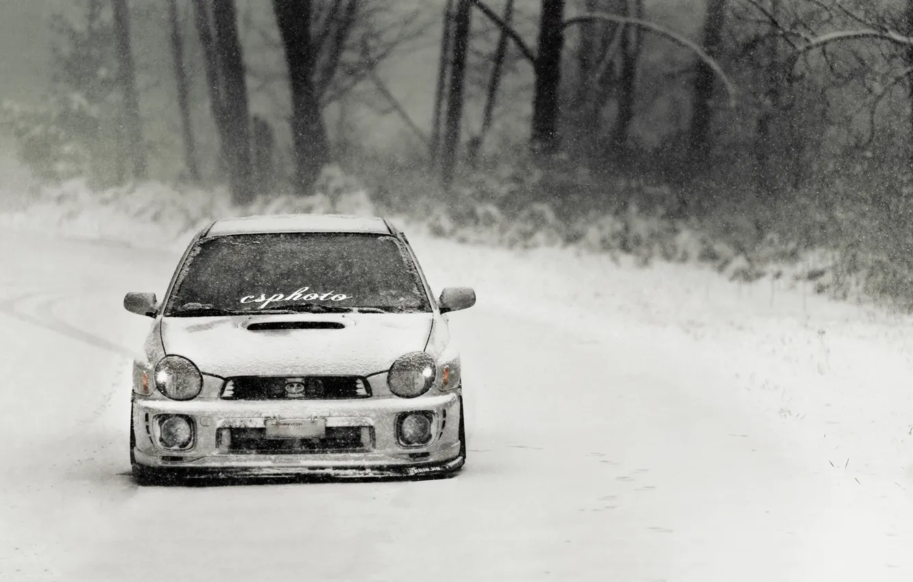 Photo wallpaper winter, tuning, snowfall, subaru impreza, Subaru