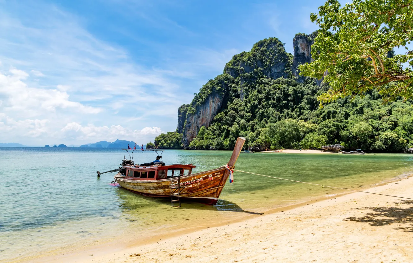Photo wallpaper sand, tropics, the ocean, shore, coast, boat, Thailand, Thailand
