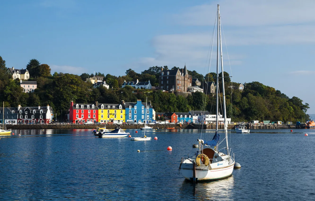 Photo wallpaper home, yacht, Scotland, harbour, Tobermory