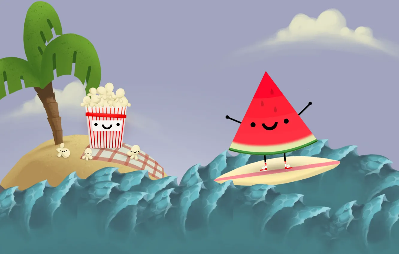 Photo wallpaper sea, wave, the sky, island, shark, watermelon, sky, sea