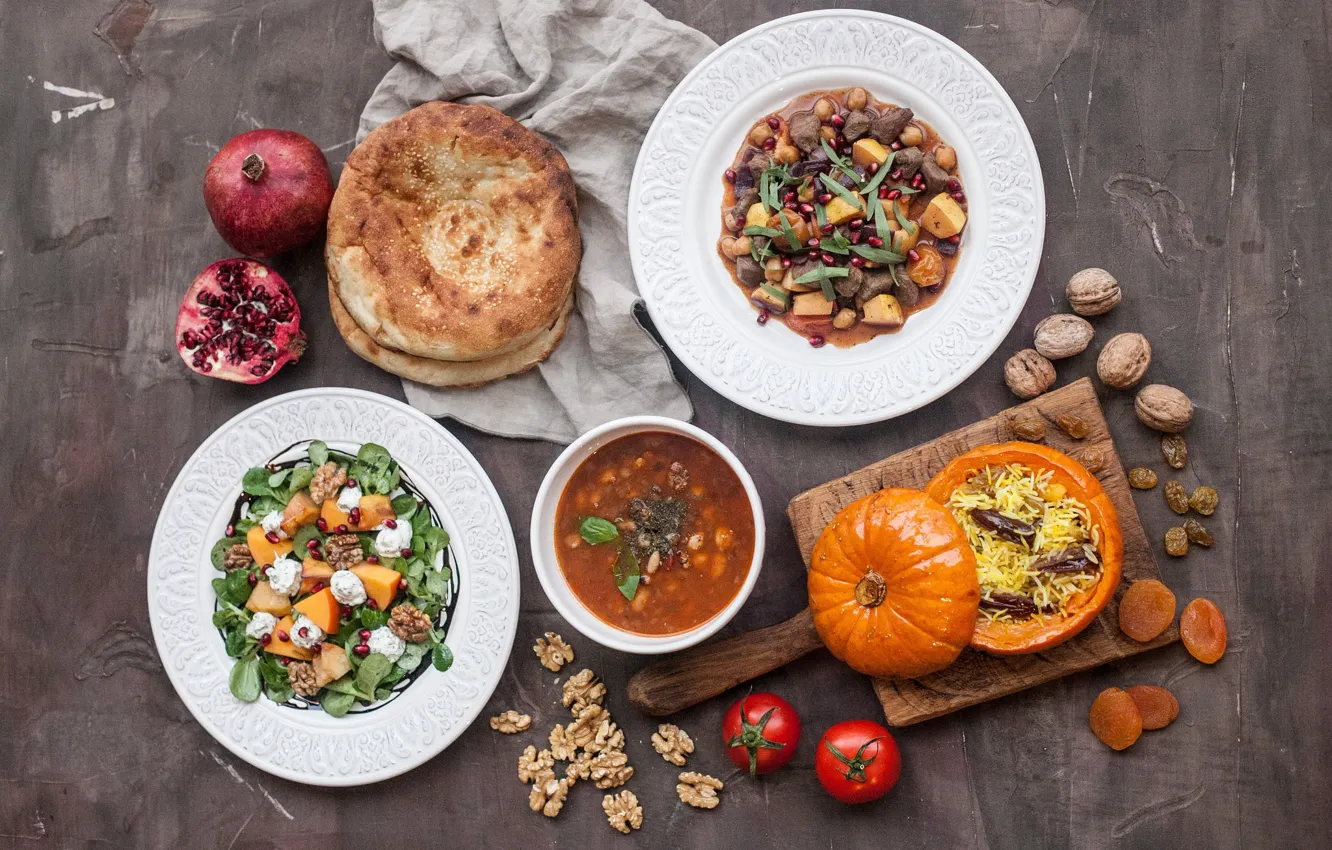 Photo wallpaper food, soup, salad, cuts, pilaf