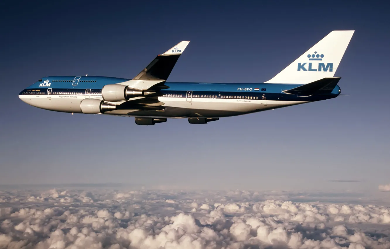 Photo wallpaper flight, height, Boeing, Boeing, 400, AirFrance, B-747, KLM