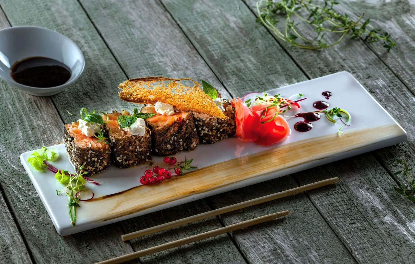 Photo wallpaper food, fish, sushi, Japanese, rolls, seafood