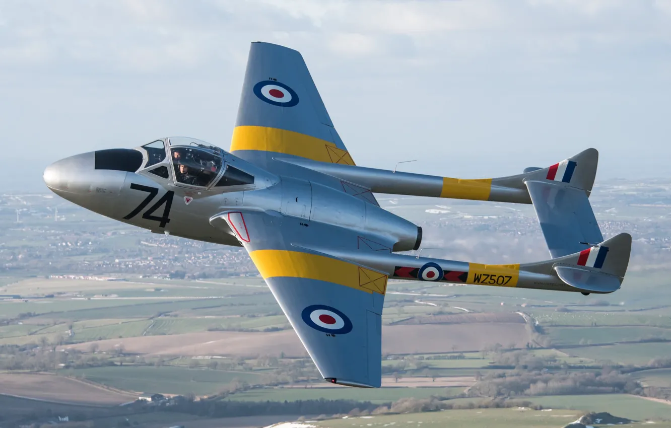 Photo wallpaper Fighter, Vampire, RAF, De Havilland Vampire, Combat training, de Havilland Aircraft Company, De Havilland DH-115 …
