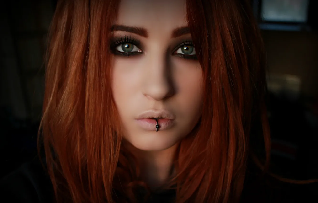 Photo wallpaper eyes, piercing, girl, eyes, redhead, piercing, Lolina Green