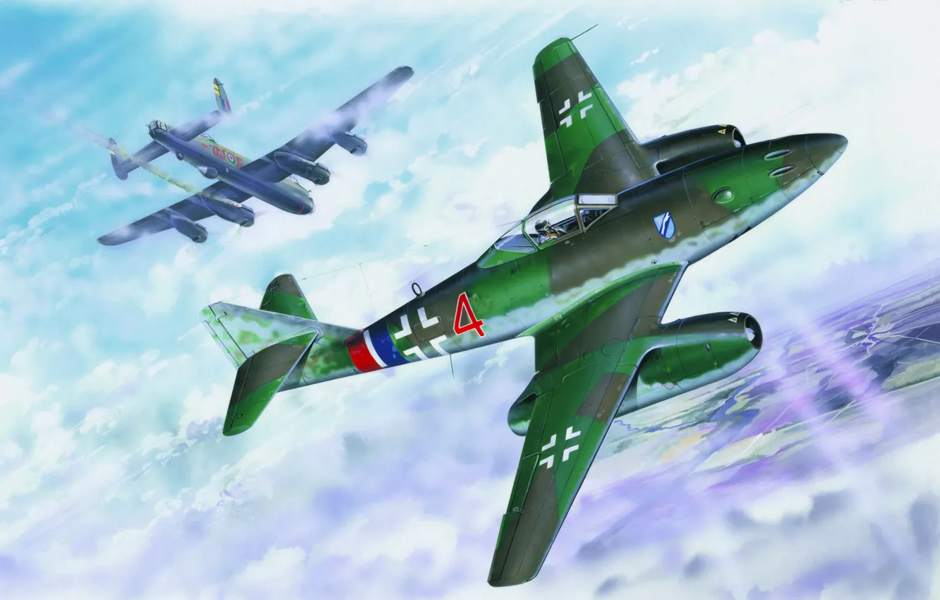 Photo wallpaper war, art, painting, aviation, jet, WW2, Messerschmitt Me 262