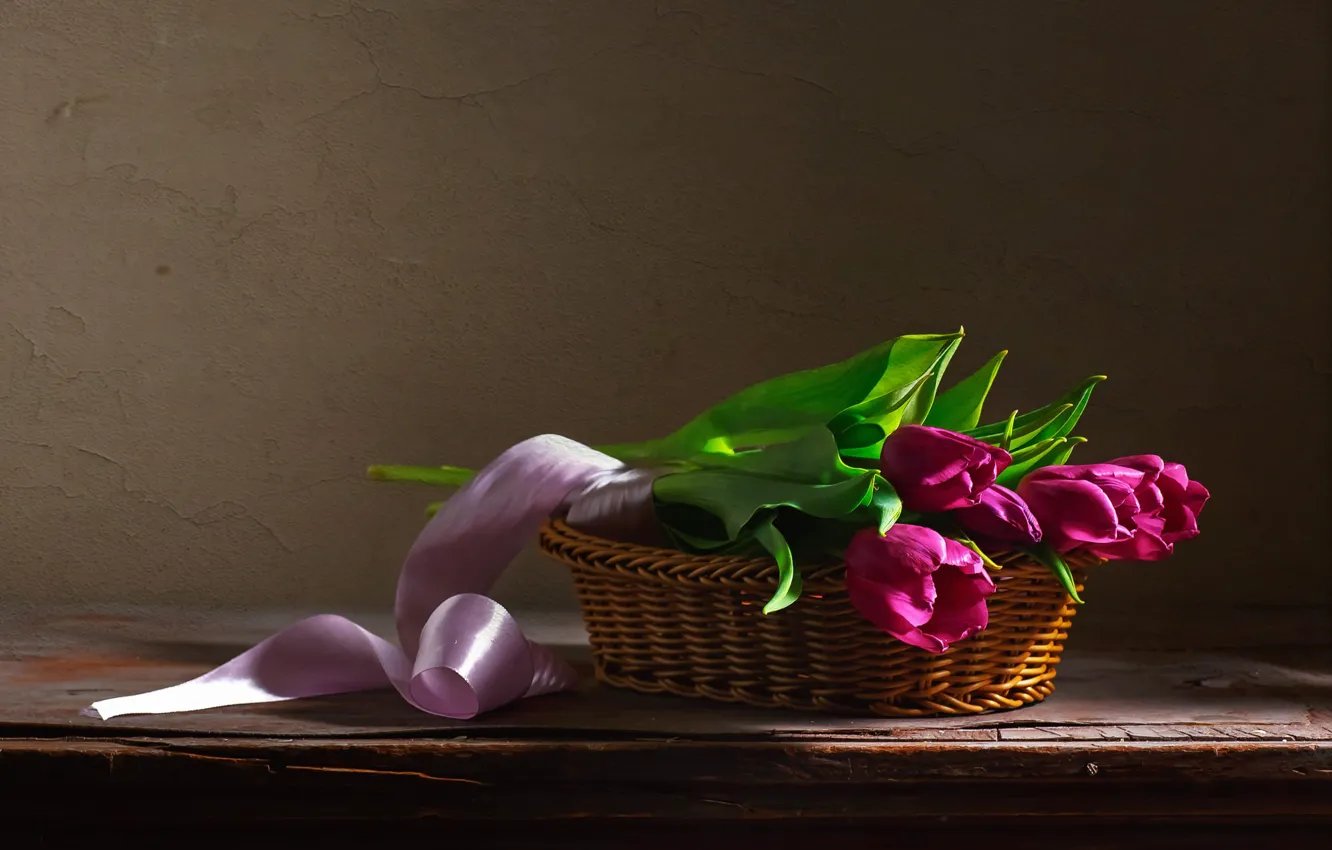 Photo wallpaper flowers, bouquet, tulips, pink, still life