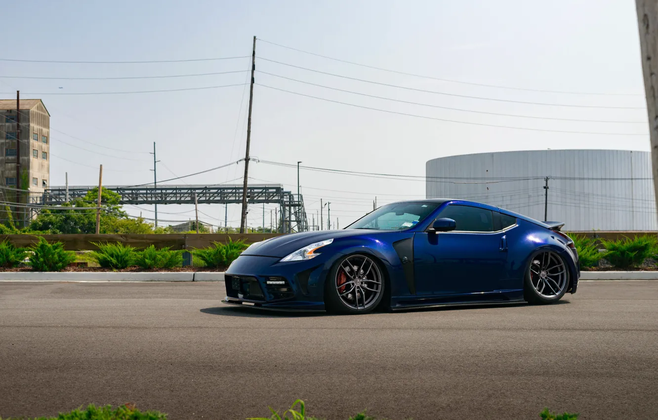 Photo wallpaper Nissan, road, blue, 370Z, nissan 370z, Town
