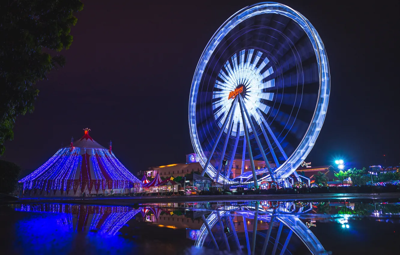 Photo wallpaper lights, the evening, wheel, amusement Park