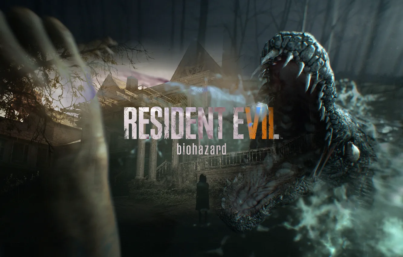 Photo wallpaper zombie, game, monster, umbrella, Resident Evil, fang, hand, crocodile